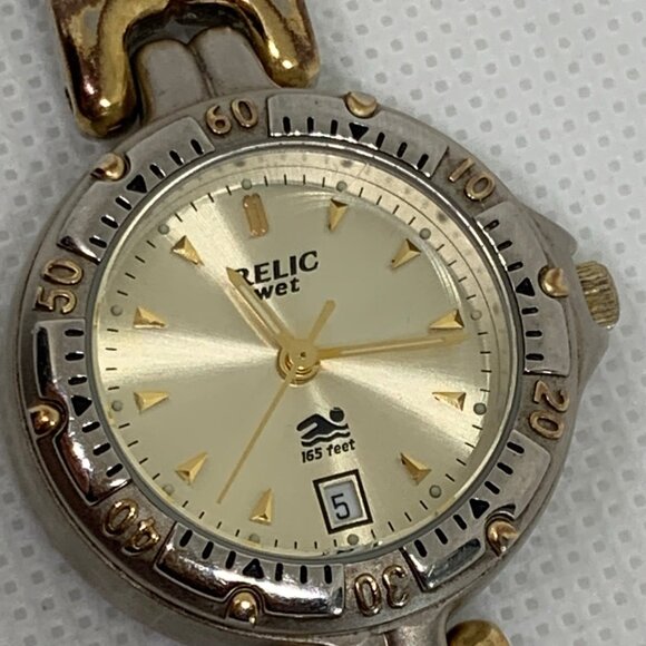 Relic wet vintage women’s date watch silver gold tone 26mm up to 7.5” running - Picture 3 of 8